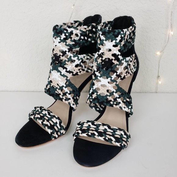 Sandro Agate Green Woven Strap Open Toe High Heel - Picture 1 of 10